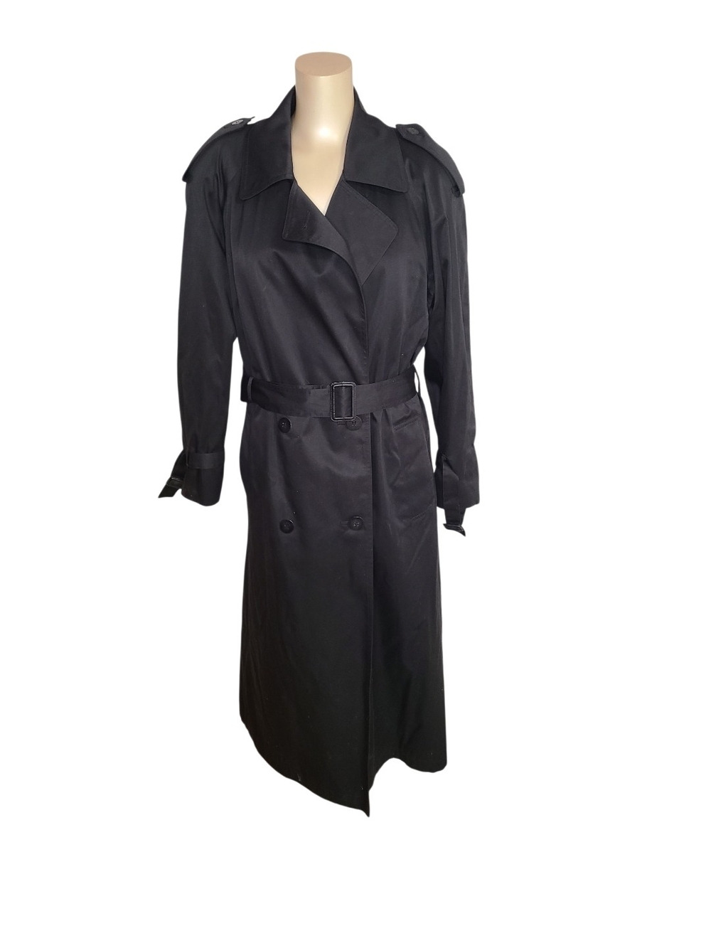 Signature Expressions Black Trench Coat Sz 10 Double Breasted Belted Thermolite